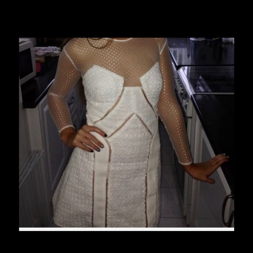 Self portrait white lace cutout dress long sleeve